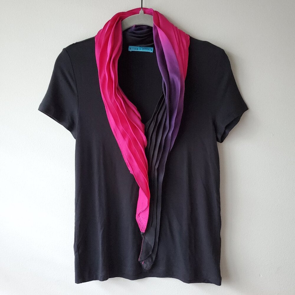 NEW Alice + Olivia Silk Ombré Scarf Top S Fuchsia Black Tee